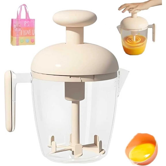 Ergonomic Egg Beater Cup - Manual Egg Mixer & Milk Frother with Built-In Filter, Hand Push Rotary Whisk for Smooth Scrambled Eggs, Lattes, Baking(XX)