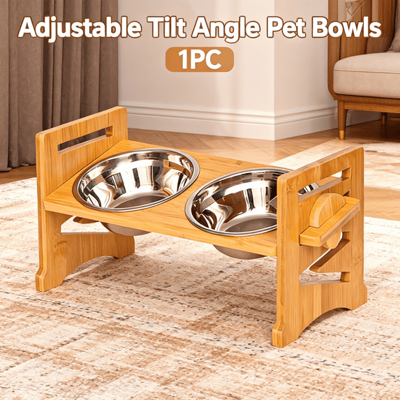 Ergonomic Elevated Bowls for Small Dogs Cats with Tilt Adjustment,Stand with Two Premium Stainless Steel Bowls,Raised Feeder for Senior Comfort and Cleanliness