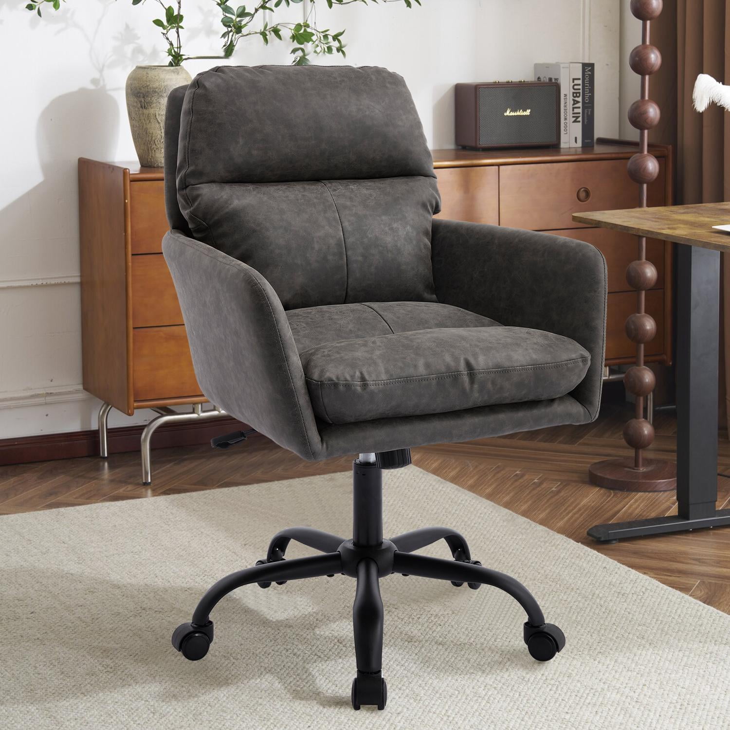 Ergonomic Executive Office Chair with High Back and Lumbar Support, Adjustable Height PU Leather Desk Chair, Swivel Rolling Computer Chair with Armrests for Home Office, Gray
