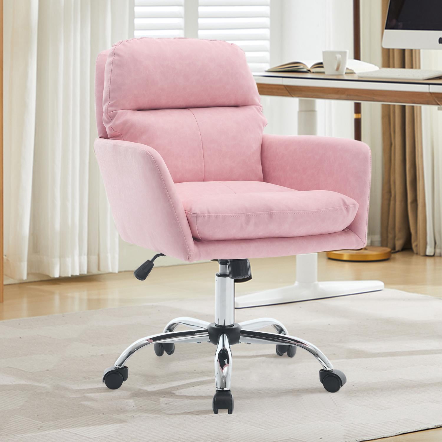 Ergonomic Executive Office Chair with High Back and Lumbar Support, Adjustable Height PU Leather Desk Chair, Swivel Rolling Computer Chair with Armrests for Home Office, Pink