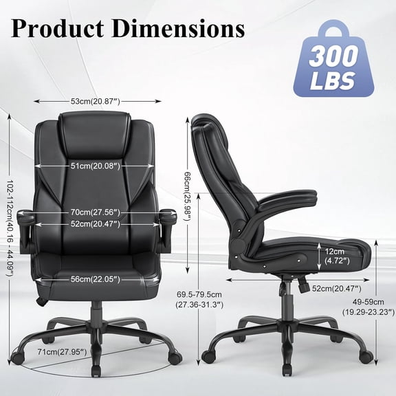 Ergonomic Executive Office Chair Mid Back PU Leather Computer Desk Chair with Flip-Up Armrests Lumbar Support Adjustable Height and Rocking Function Black