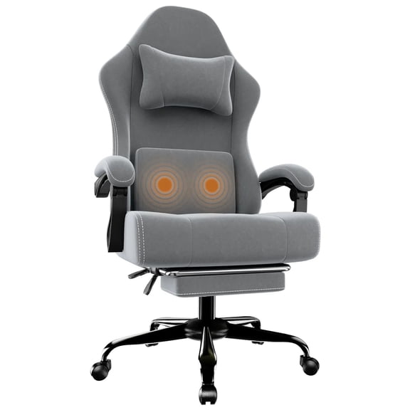 Ergonomic Fabric Gaming Chair with Massage Lumbar Support, Retractable Footrest, Adjustable Backrest, Pocket Spring Cushion, 350LBS Capacity