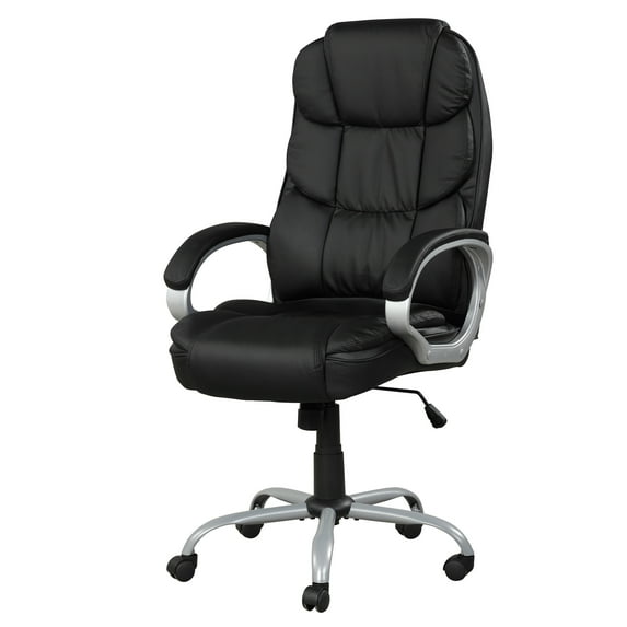 Ergonomic Faux Leather Office Chair - Adjustable Height Swivel Computer Task Chair with Padded Arms, Black/Chrome, Durable Plywood Frame, Smooth Casters for Home Office Use