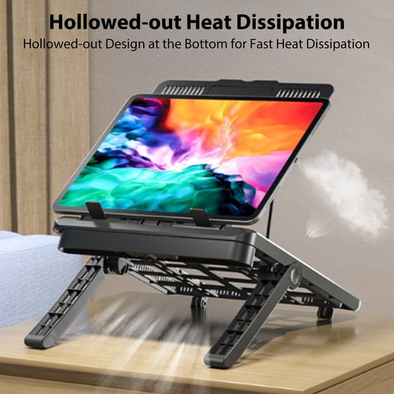 Adjustable Laptop Stand with Phone Holder - Ergonomic Desktop Riser for Laptops up to 17"
