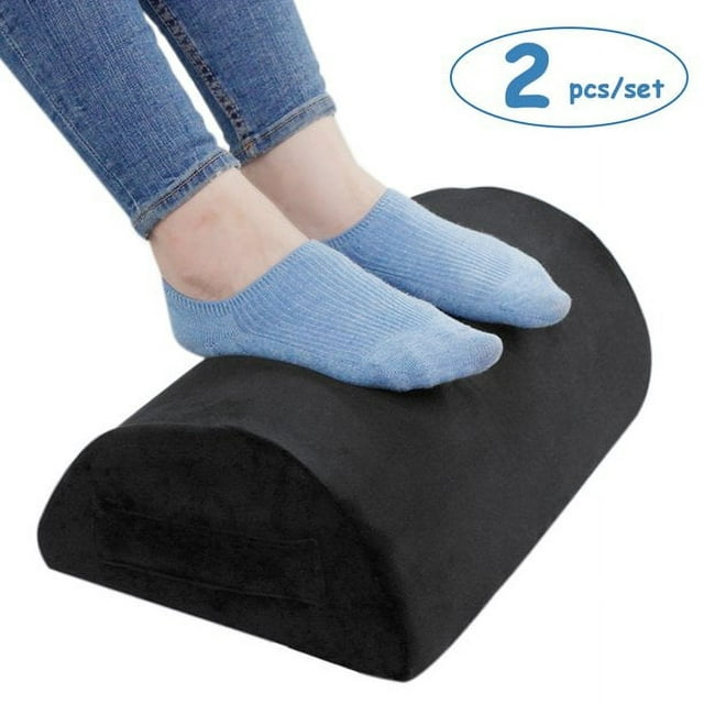 Ergonomic Foot Rest Cushion Under Desk with High Rebound Ergonomic Foam Non-Slip Half-Cylinder Footstool Footrest Ottoman for Home Office Desk Airplane Travel (Black, 2 PCS)
