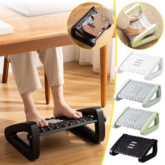 Ergonomic Foot Rest Under Desk with Massage Rollers, Adjustable Height (6 Levels), Portable Foot Stool Promotes Leg Circulation and Relieves Pressure for Office, Home, and Travel, Easy-Clean