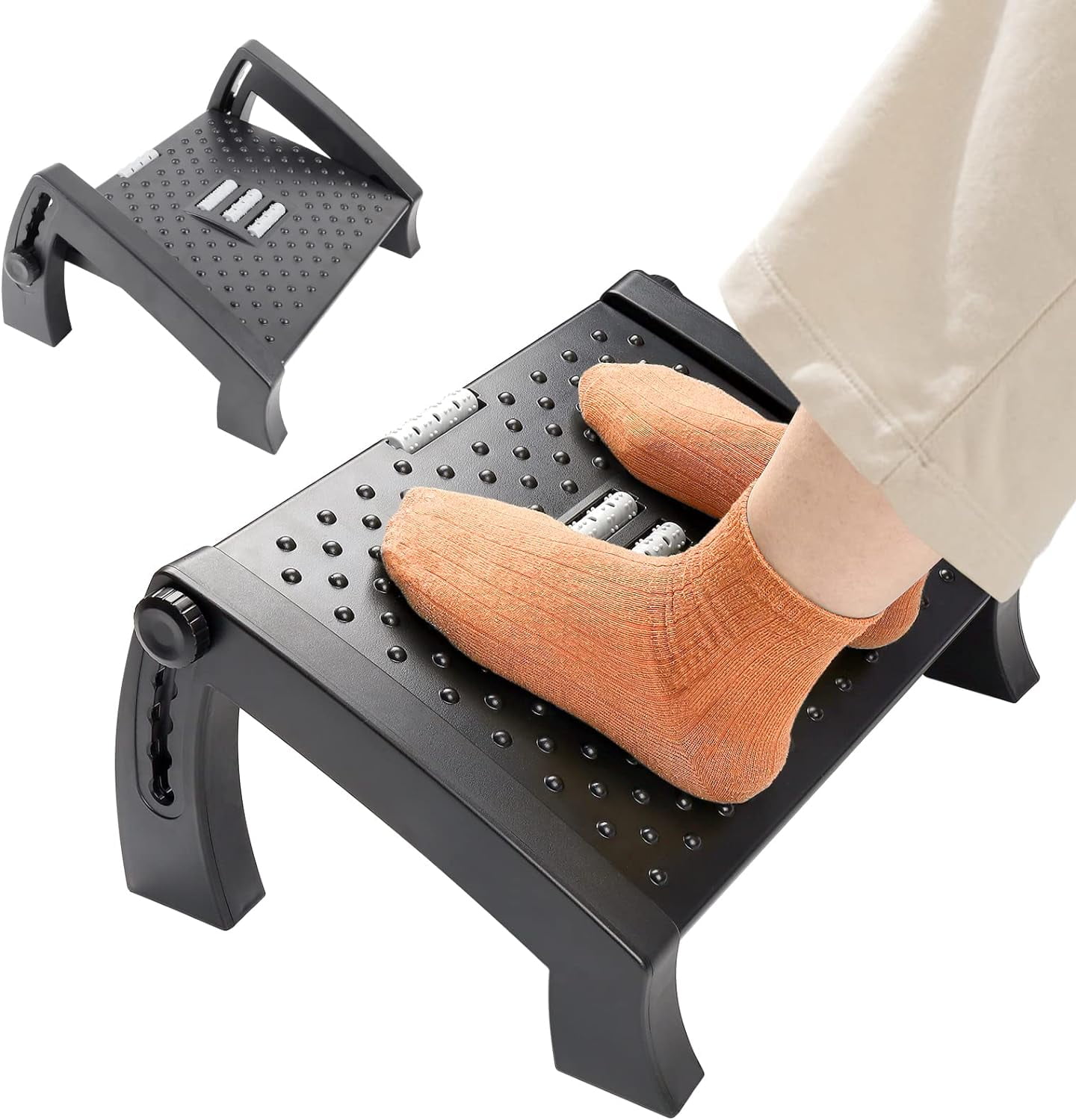 Ergonomic Foot Rest Under Desk, Adjustable Height Office Foot Stool for