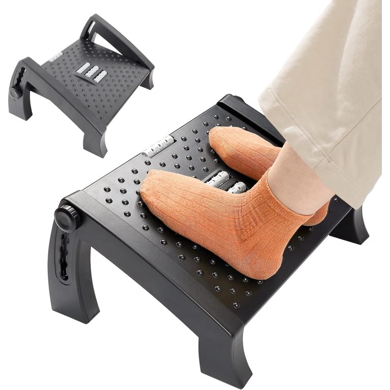Scalebeard Ergonomic Foot Rest For Under Desk, 6-Heights Adjustable Foot Stool With Removable Cushion And Massage Roller, Office Chair Footrest For Leg Rest
