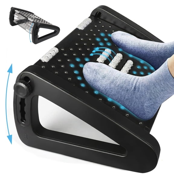 Ergonomic Foot Rest Under Desk with 6 Adjustable Heights, Massage Roller & Anti-Slip Base, Comfortable Office Foot Stool for Desk, Home, Work,Travel