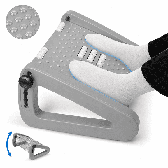 Foot Rest Under Desk with 6 Adjustable Heights, Ergonomic Under Desk Footrest with Massage Rollers and Textured Surface for Office, Home and Travel, Gray