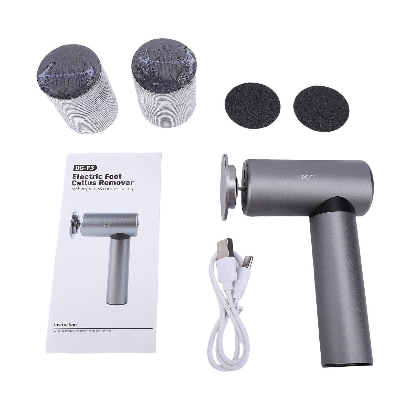 Ergonomic Foot Scrubber Scrubber Electric Foot File Callus Removers Ergonomic T Shape Handle Rechargeable 3 Speeds Settings Metal Shell Foot Grinder for Dead Skin Cracked Heels Pedicure Kit