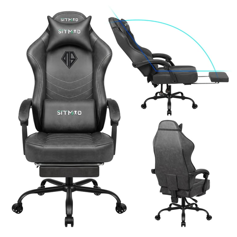 Ergonomic Gaming Chair with Footrest for Adults-PU Leather PC