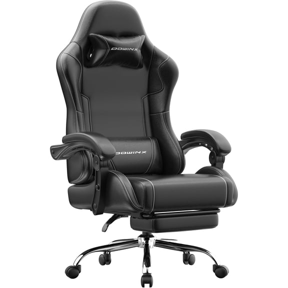 Ergonomic Gaming Chair with Footrest & Massage Lumbar, 2D-Linkage Armrests for Computer Chair 330lbs with Headrest Pillow for Office, Home, Streaming and Long Gaming Sessions, Black