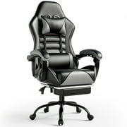 BSTYJQXH Gaming Chair with Footrest and Lumbar Support, PU Leather, Gray