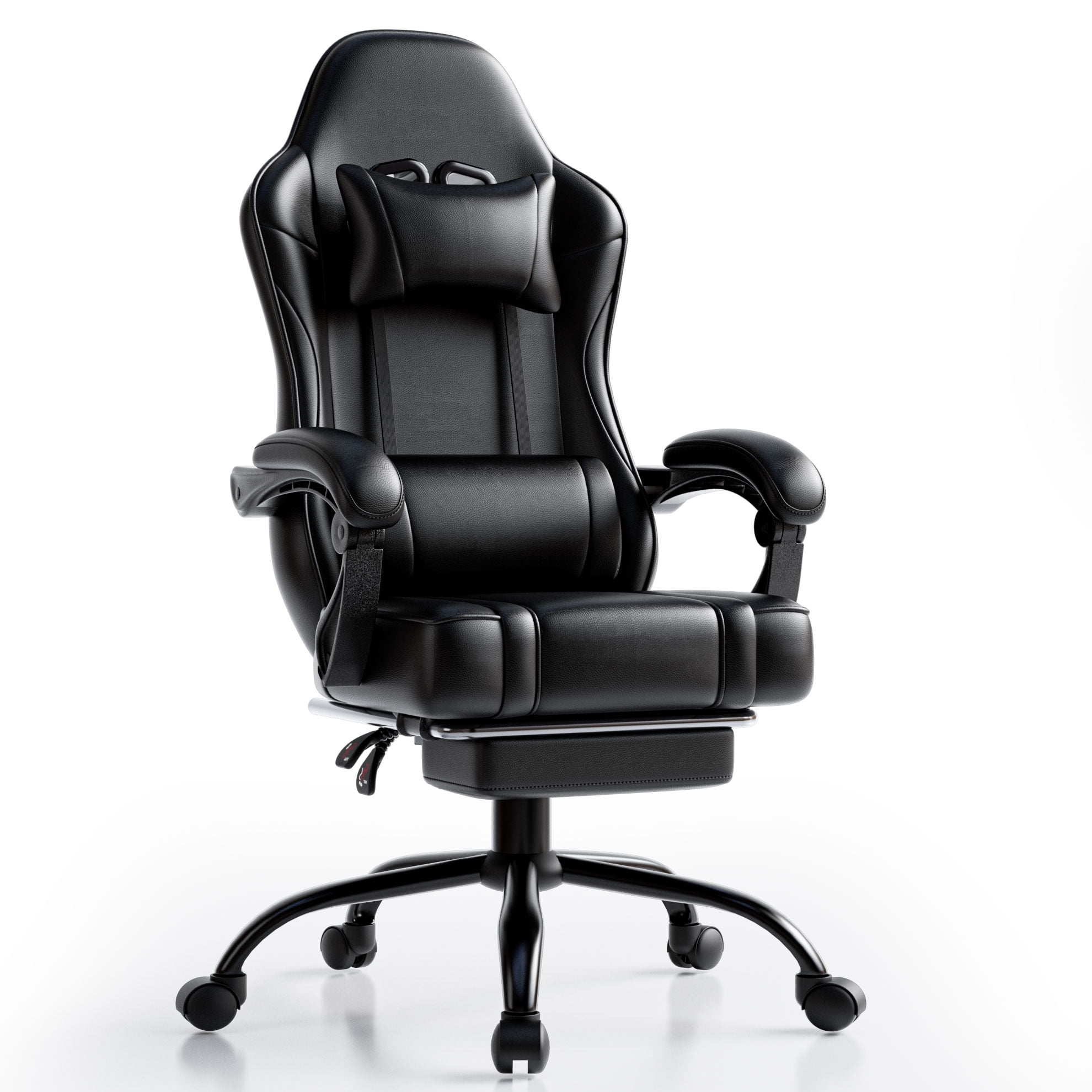 BSTYJQXH Ergonomic PU Leather Gaming Chair with Footrest, Black ...