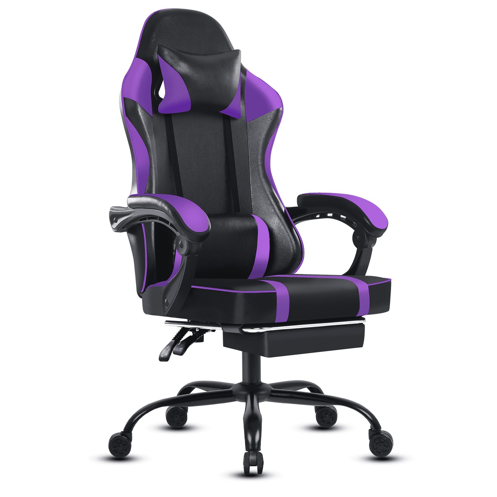 Ergonomic Black and Purple Faux Leather Gaming Chair with Footrest