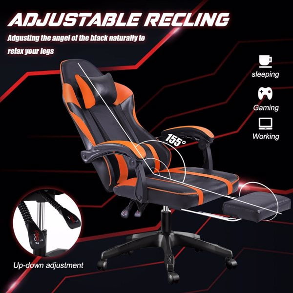 Ergonomic Gaming Chair with Footrest, PU Leather Video Game Chairs for ...