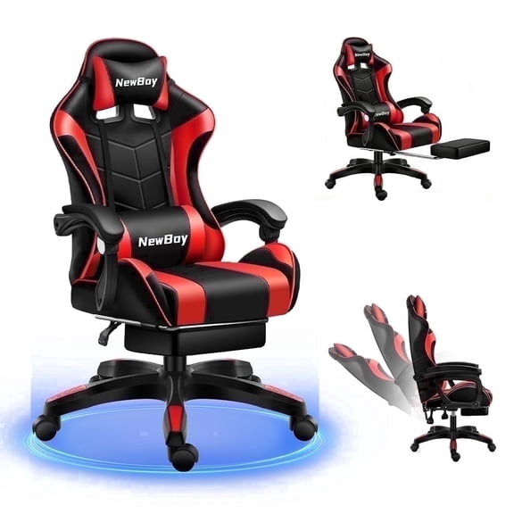 JaxShark Ergonomic Gaming Chair with Headrest and Lumbar Support for Adults Teens, High Back Reclining PU Leather Modern Red