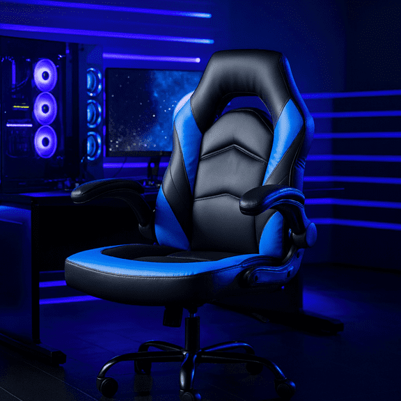 "Ergonomic Gaming Chair with Lumbar Back Support, Adjustable Height Computer Desk Office Chair, PU Leather Swivel Wheels, Flip-Up Arms, Comfortable Big and Tall Chairs for Home"