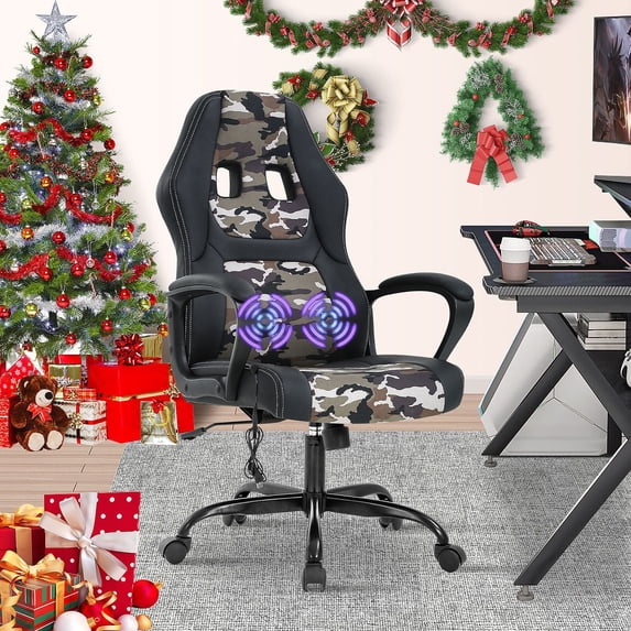 Dkeli Ergonomic Racing Gaming Chair Massage Computer Desk Chair PU Leather Office Chair with Lumbar Support for Teens, Camo