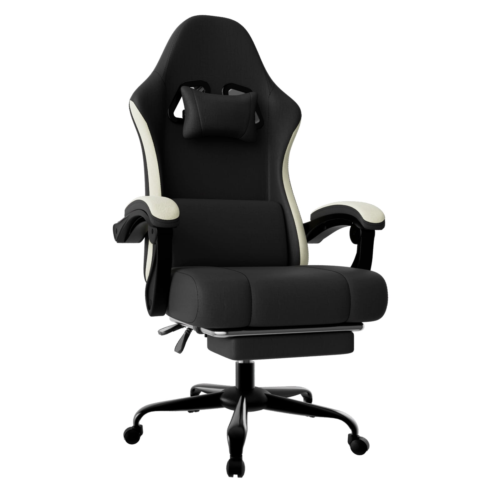 Ergonomic Gaming Chair with Pocketed Spring Cushion, Breathable Fabric Computer Chair with Footrest, Adjustable Lumbar Support Video Game Chair for Adults