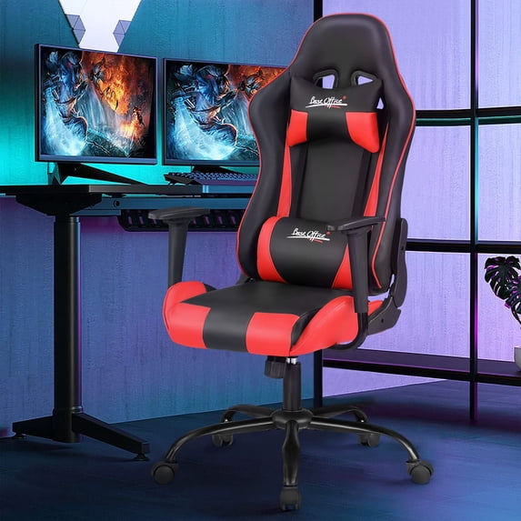 Ergonomic Gaming Chair, Seat Height Adjustment Rolling Swivel Racing Office Chair with Lumbar Support & Headrest Armrest PC Computer Chairs for Adults E-Sports Home Office Desk Chair