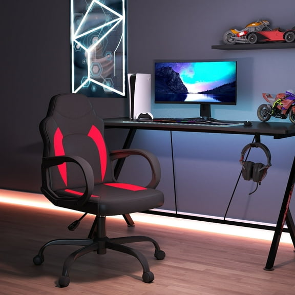 Ergonomic Gaming Chair with PU Leather Adjustable Swivel Office Chair for Home Study Red