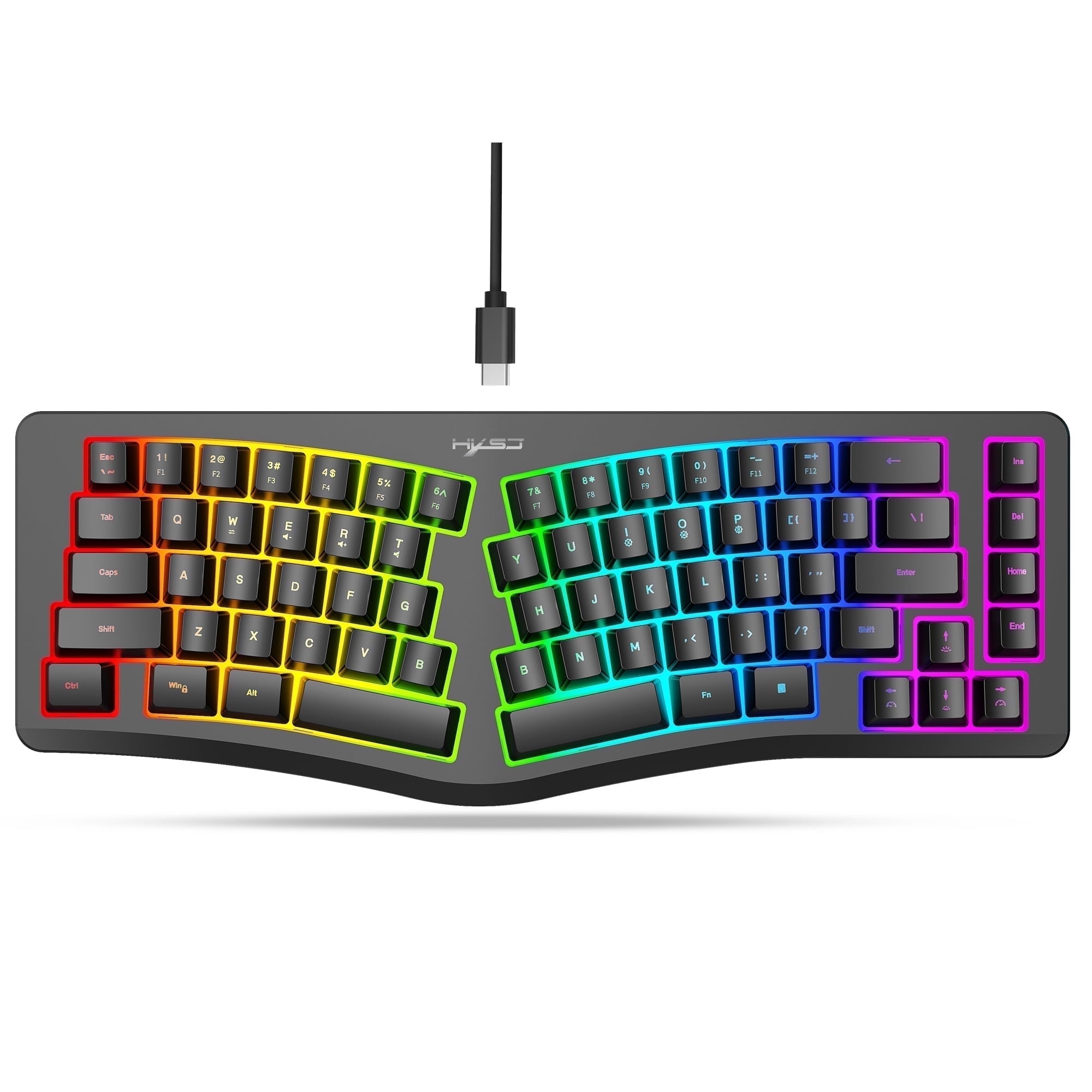 UVQYC Ergonomic Keyboard with 69 - Key Compact Layout/Anti - Ghosting/8 Backlight Modes/Type - C Wired/RGB Lighting Keyboard for Gamers Office