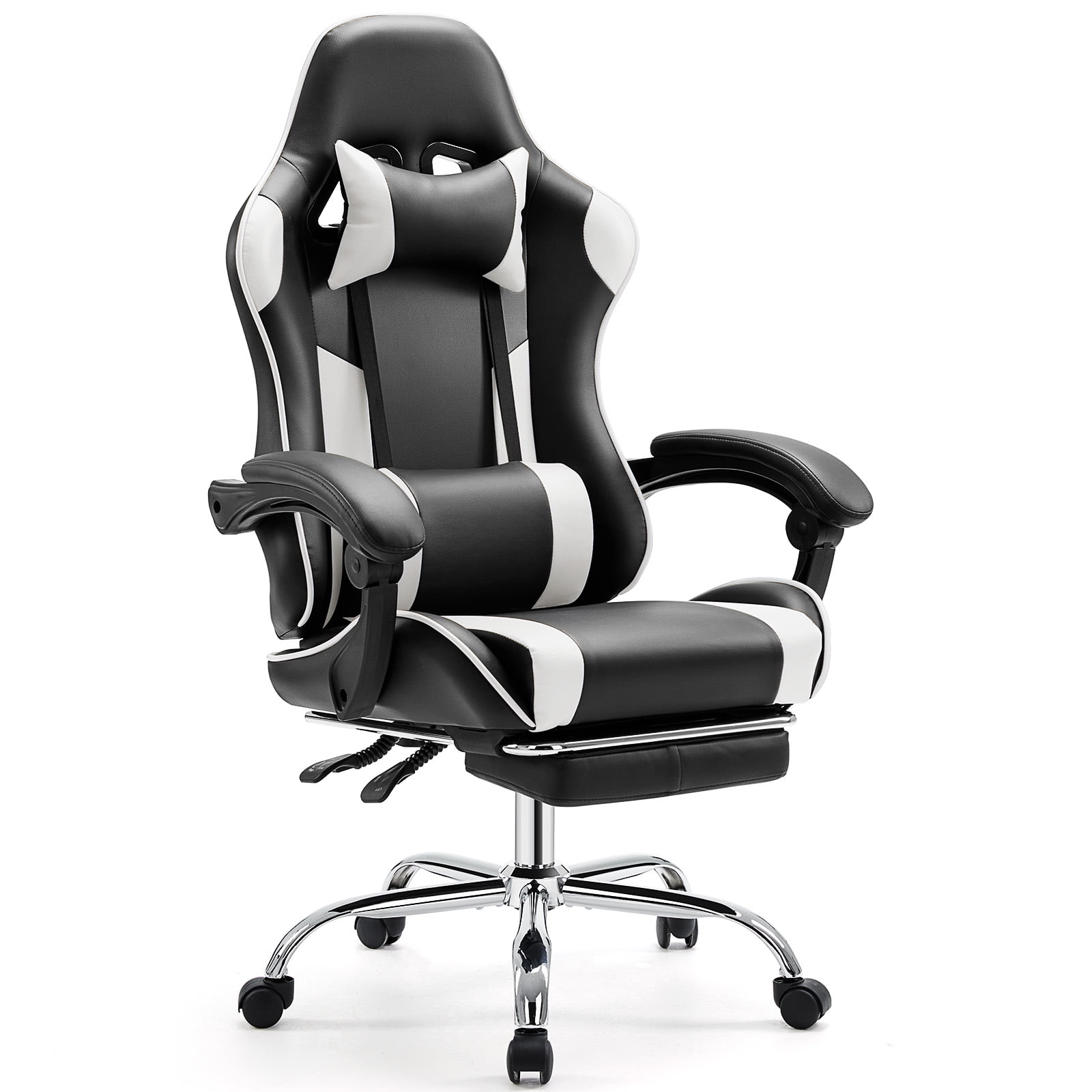 Ergonomic Gaming PU Leather Recliner with Footrest, Lumbar Support, Headrest