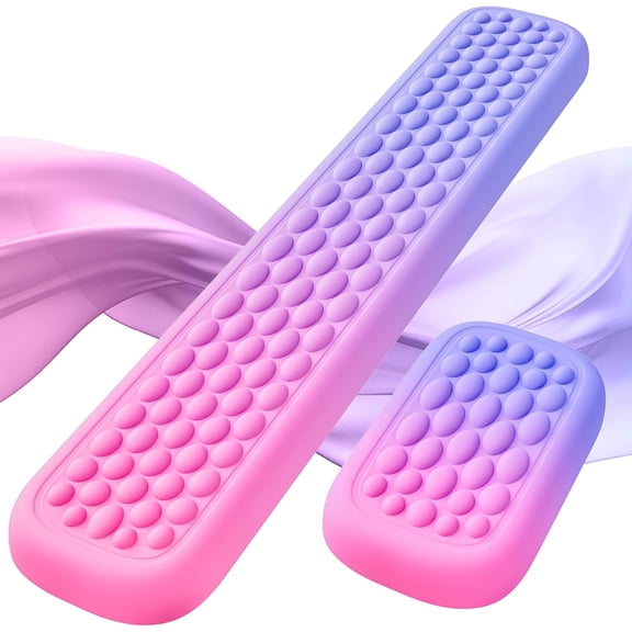 Ergonomic Gaming Wrist Rest for Computer Keyboard & Mouse - Premium Silky Memory Foam Wrist Pad with Massage Points, Pain Relief & Comfort Wrist Support for Typing, PC, Game (Pink/Purple)