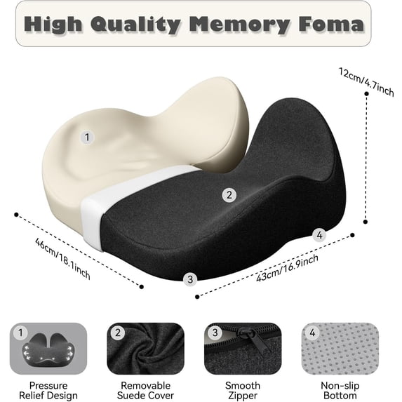 Ergonomic Gel Seat Cushion for Office Chair - Memory Foam Tailbone Pain Relief, Non-Slip Dark Gray Modal Fabric for Long Sitting