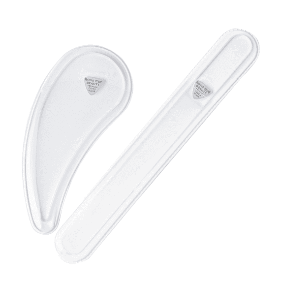 Ergonomic Glass Nail File Tool Duo Set in Clear by Bona Fide Beauty