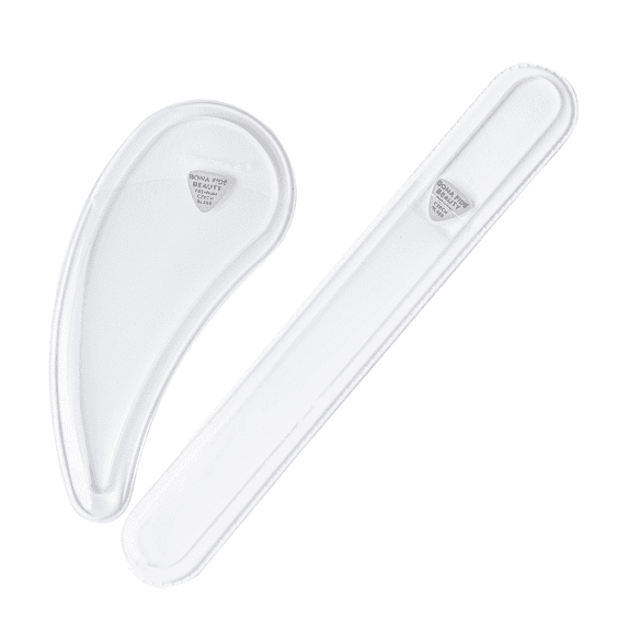Ergonomic Glass Nail File Tool Duo Set in Clear by Bona Fide Beauty