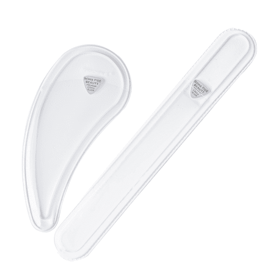 Ergonomic Glass Nail File Tool Duo Set in Clear by Bona Fide Beauty
