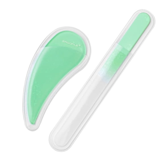 Ergonomic Glass Nail File Tool Duo Set in Jade Green by Bona Fide Beauty