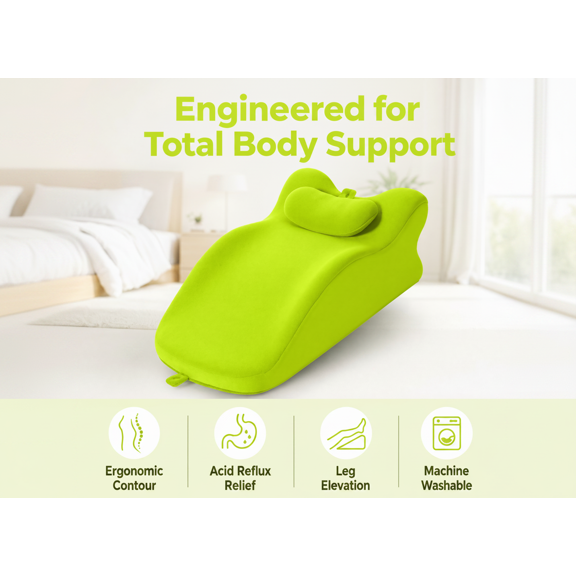 Laukingdom,Wedge Pillow for Bed, Ergonomic Memory Foam Leg & Knee Support Pillow, Multi-Functional Back Rest for Sitting, Sleeping, and Acid Reflux Relief  Green