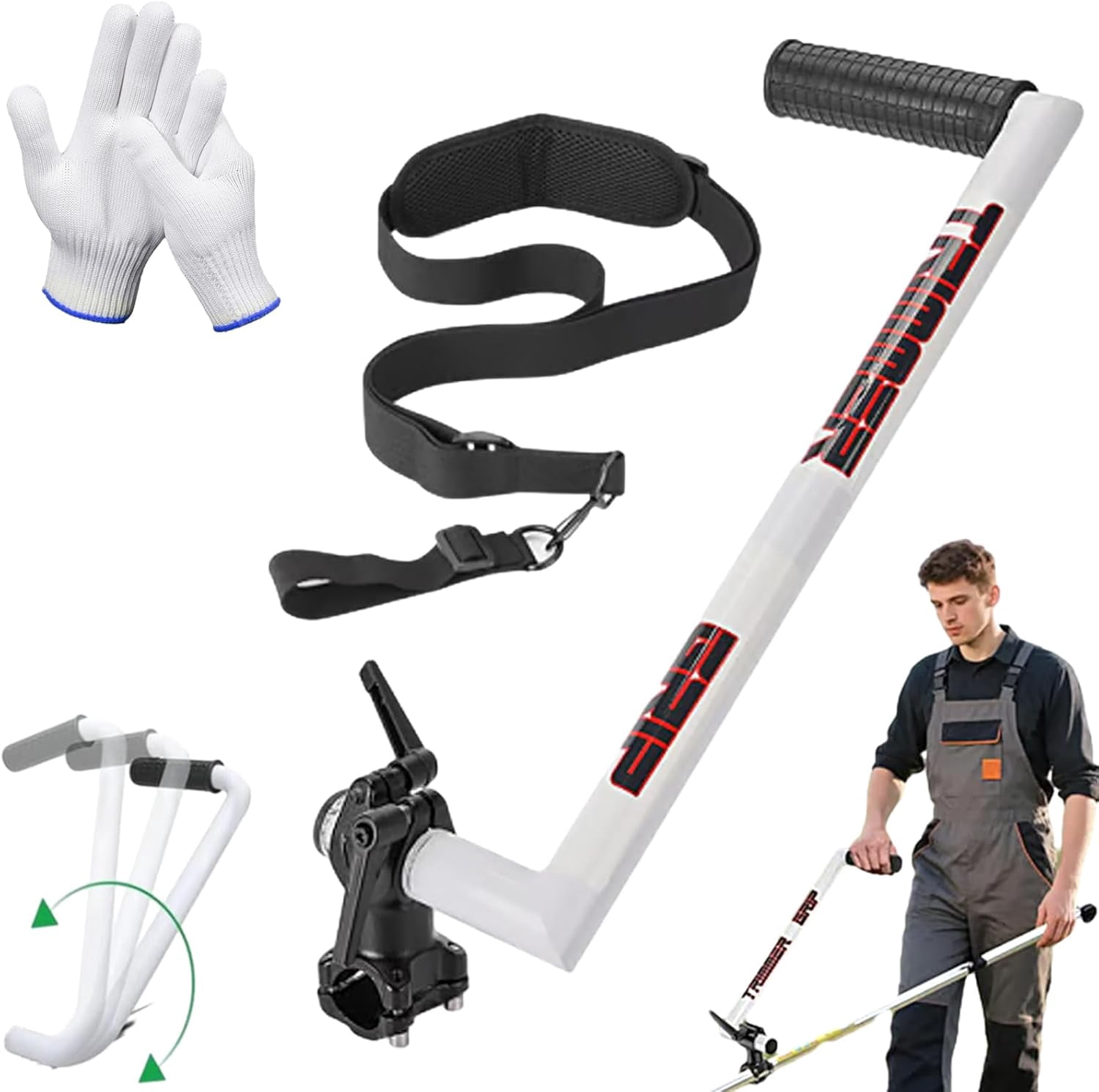 Ergonomic Handheld String Trimmer Handle with Shoulder Strap – Trimmer Grip Extension for Comfortable Upright Trimming in Gardens, Lawns, and Farms