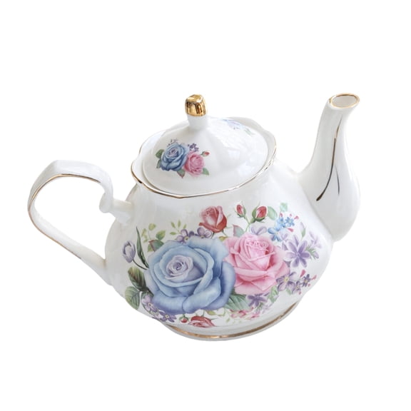 Ergonomic Handle Ceramic Teapot With Floral Pattern And Gold Trim Porcelain Tea Pots Suitable For Gifting