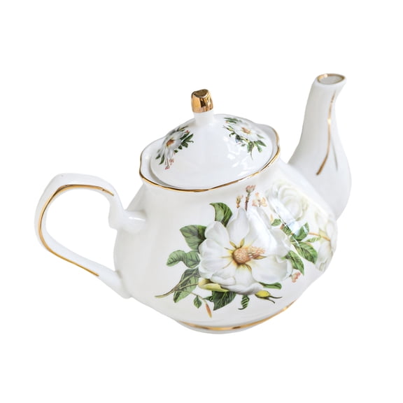 Ergonomic Handle Ceramic Teapot With Floral Pattern And Gold Trim Porcelain Tea Pots Suitable For Gifting