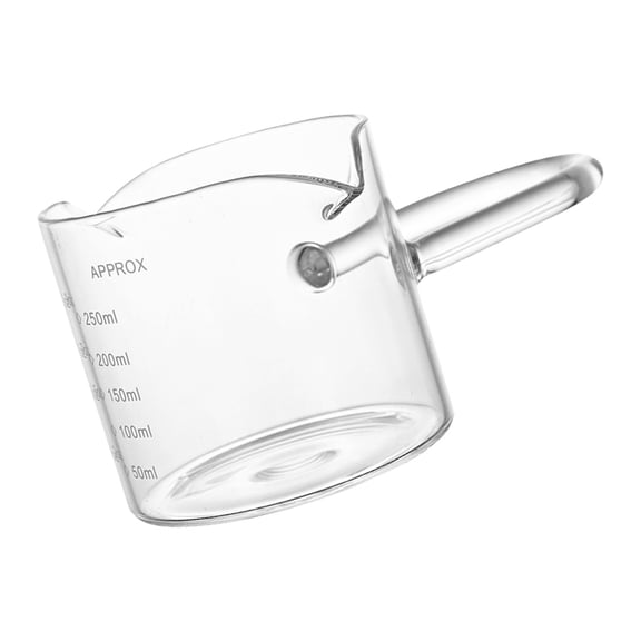 Ergonomic Handle Double Spout Milk Frothing Pitcher Borosilicate Glass Cup with Measurement Scale For Coffee Brewing
