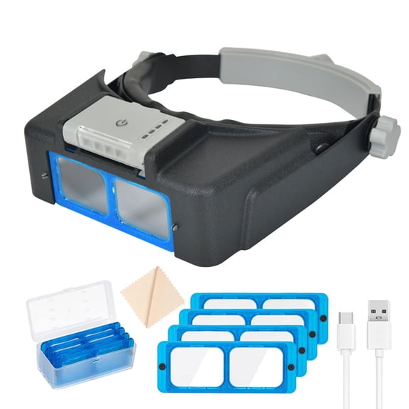 Ergonomic Head Mount Magnifiers 4 Dimmable LEDs Light Lightweight Head Worn Magnifiers Upgrades Loupes for Accuracy Work