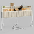 thumbnail image 1 of Ergonomic Headboard for King Size Bed with 2-Tier Storage, Upholstered Headboards with Outlets, USB Ports, LED Light, King Head Board Only, Height Adjustable, Sturdy and Stable, White, 1 of 16
