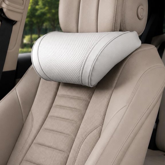 Ergonomic Headrest and Lumbar Support Set Memory Foam for Car Seats Universal Leather Auto Headrests Neck Pillow for Long Road Trips, Breathable Necks Cushion
