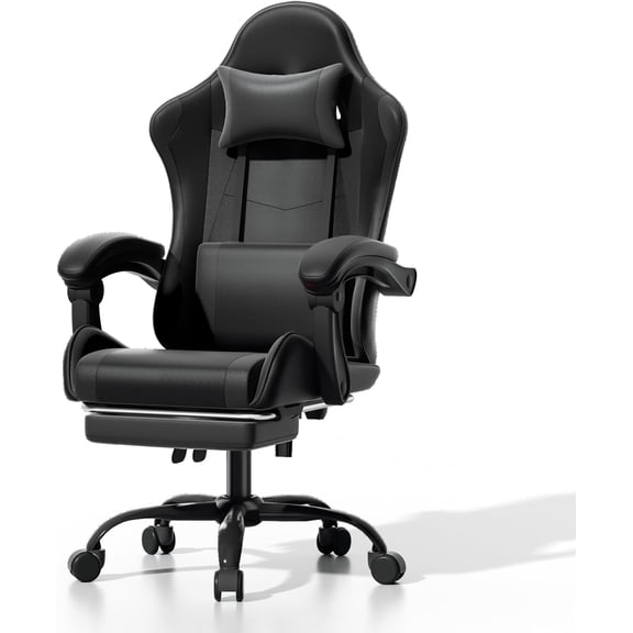 Ergonomic High-Back Gaming Chair Swivel Office/Computer Chair in Carbon Fiber-Texture PU Leather; Features Recline Function, Retractable Footrest, Lumbar Support, Headrest, and Height-Adjustable Ar