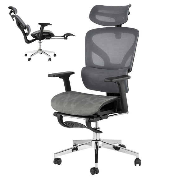 Ergonomic High Back Mesh Office Chair with 3D Adjustable Armrests, Lumbar Support, Seat Depth Adjustment, Retractable Footrest, and Smooth Rolling Wheels for Home Office
