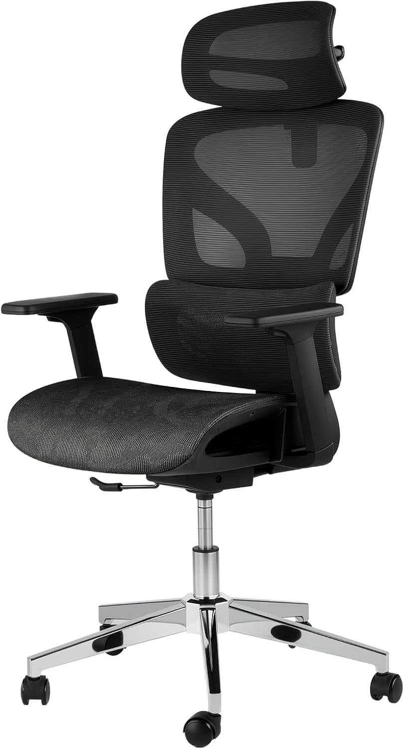 Ergonomic High Back Mesh Office Chair, Adjustable Armrest, Lumbar Support & Headrest, Slide Seat & Tilt Lock, Rolling Computer Desk Chair for Home Office, Black