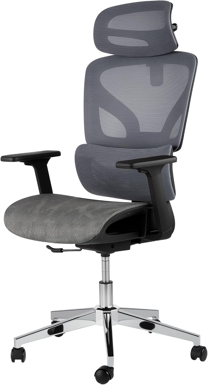 Ergonomic High Back Mesh Office Chair, Adjustable Armrest, Lumbar Support & Headrest, Slide Seat & Tilt Lock, Rolling Computer Desk Chair for Home Office, Gray