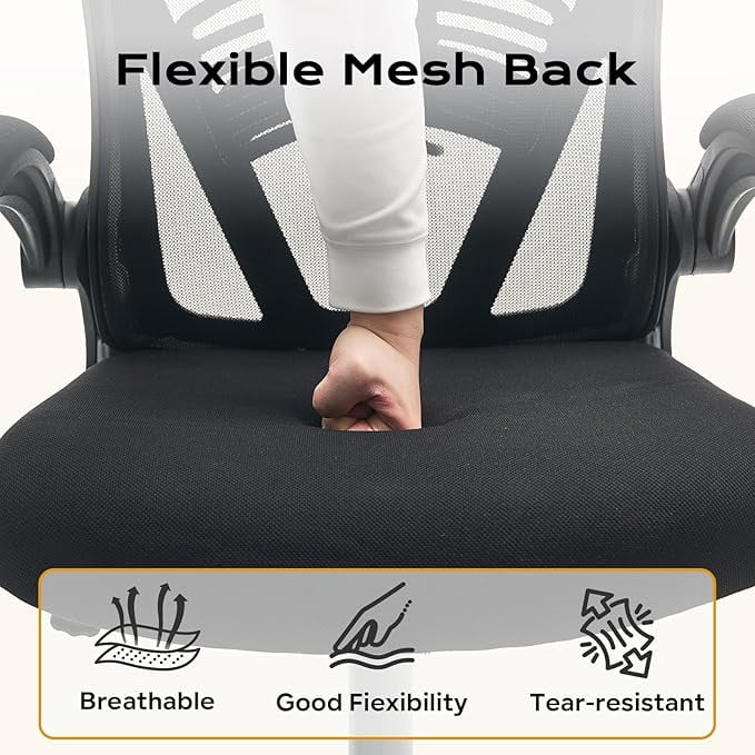 Ergonomic High-Back Mesh Office Chair – Adjustable Headrest & Flip-Up Armrests, Desk Chair with Wheels, 300 lbs Capacity for Home or Study, Black