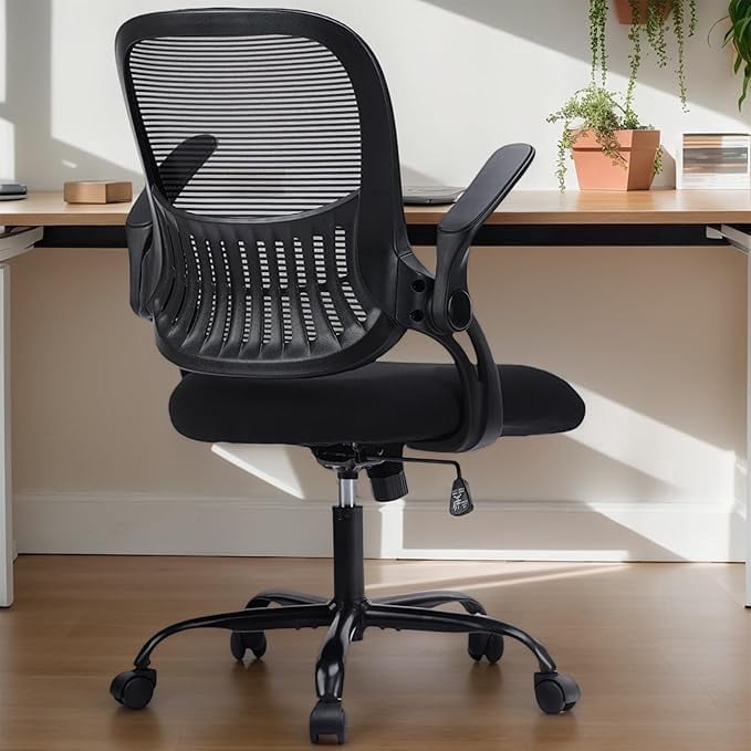 Ergonomic High-Back Mesh Office Chair - Breathable Waist and Back Support Computer Chair with Adjustable Armrests, Height Adjustment, and 360° Swivel Base(Black)