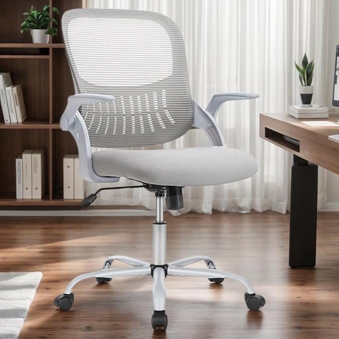 Ergonomic High-Back Mesh Office Chair - Breathable Waist and Back Support Computer Chair with Adjustable Armrests, Height Adjustment, and 360° Swivel Base(Gray)